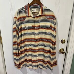 Ariat Men's Casual Striped Pearl Snap Shirt - Cream, Red, Blue